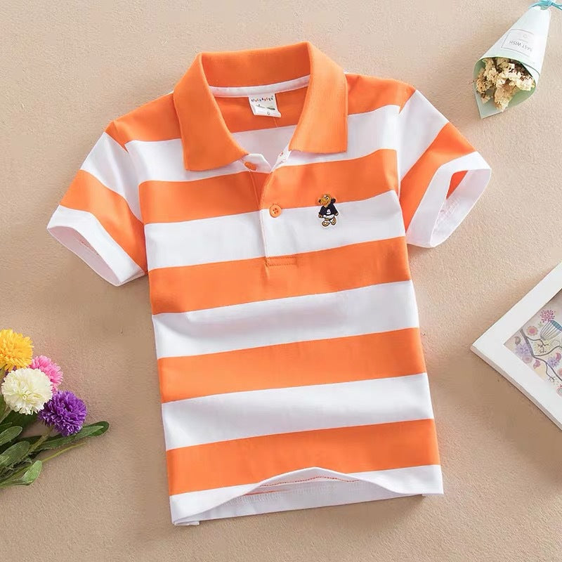 Children Cotton Striped Lapel Polo Shirt