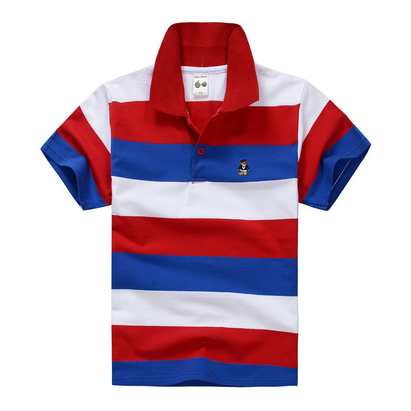 Children Cotton Striped Lapel Polo Shirt