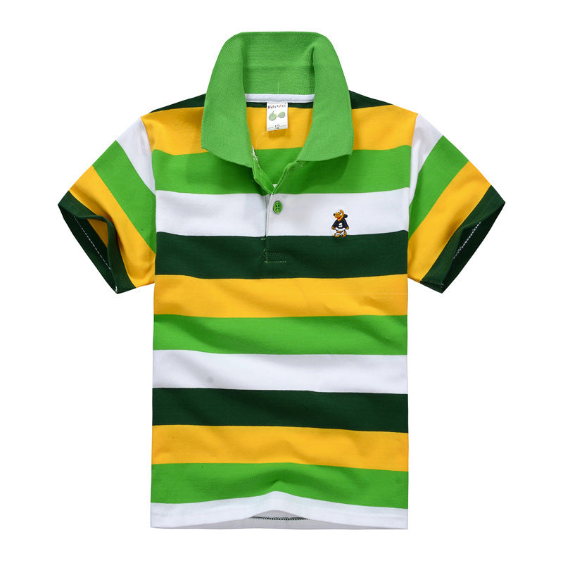 Children Cotton Striped Lapel Polo Shirt