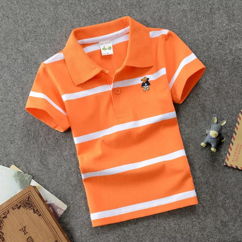 Children Cotton Striped Lapel Polo Shirt