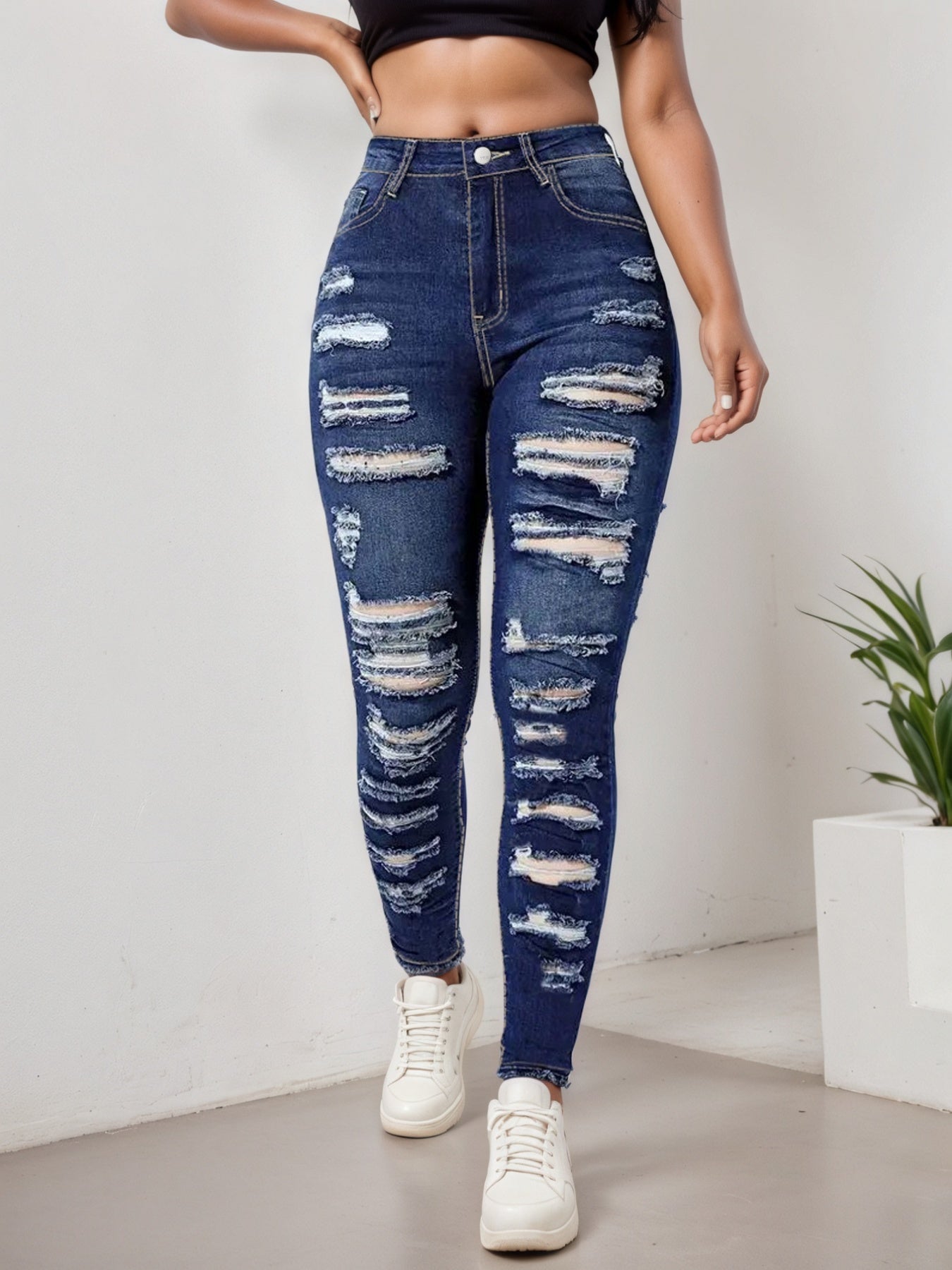Women's Ripped High Stretch Slim Jeans