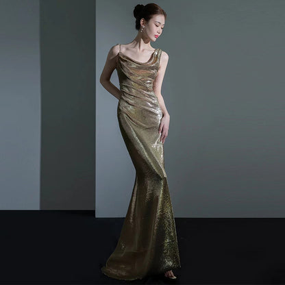 Elegant Sequins Backless Fishtail Evening Dress For Women