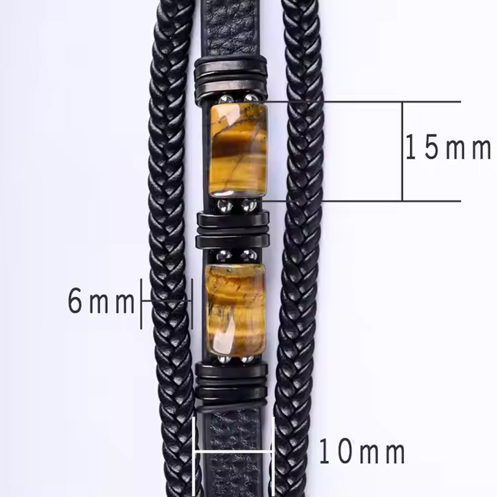 Tiger Eye Braided Leather Bracelet - Courage Stone Gift for Him/Her