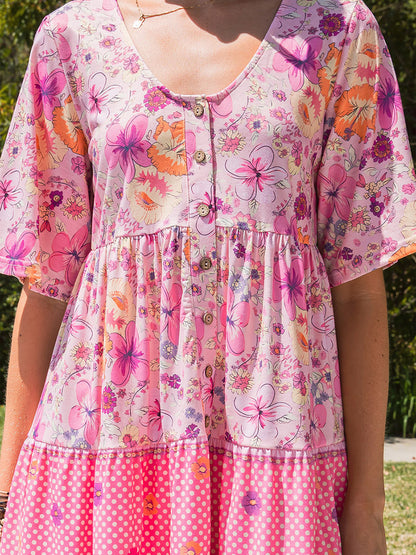 Floral Print Short Sleeve Dress Women's Clothing