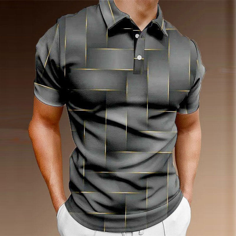 Men's Printed Plaid Polo Shirt Short Sleeve