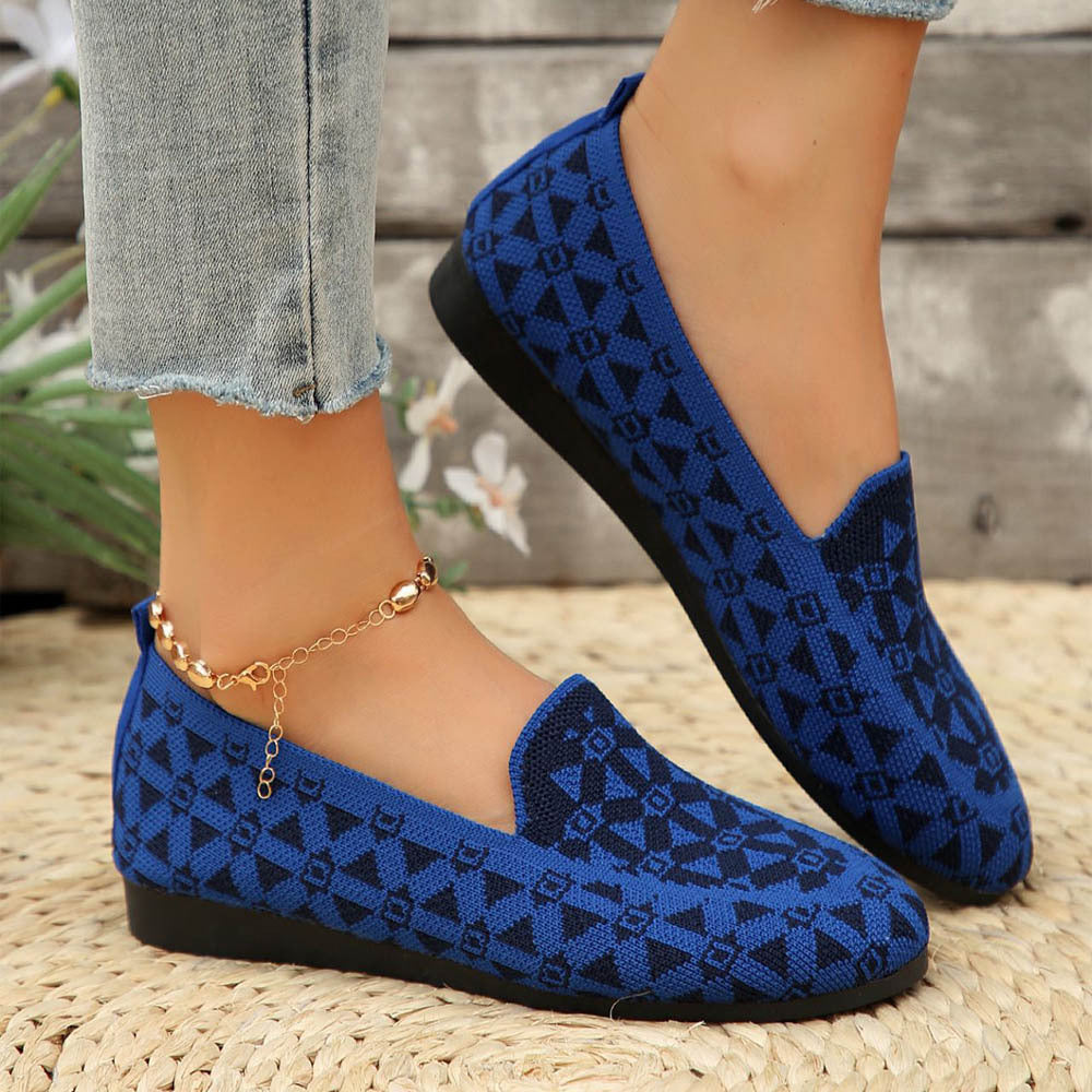 Women's Printed Round Toe Flats - Breathable & Knitted