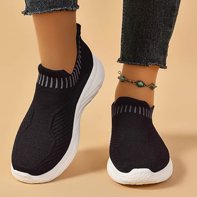 Women's Striped Slip-On Sneakers - Breathable & Comfortable