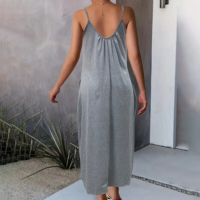 Women's Casual Summer Spaghetti Straps Maxi Dress With Pockets Loose Fit Long Dress