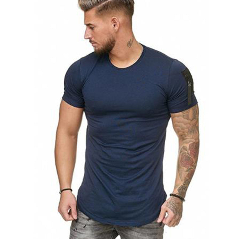 Men sports slim solid color round neck short sleeves T-shirts