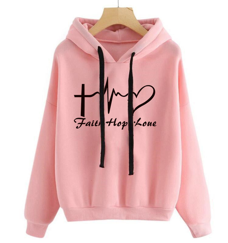 Women Long Sleeve Heart Printed Hoodie