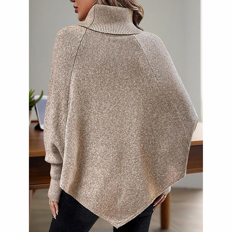 Women's Asymmetry Hem Turtleneck Sweater - Batwing Long Sleeve Casual Pullover For Fall Winter