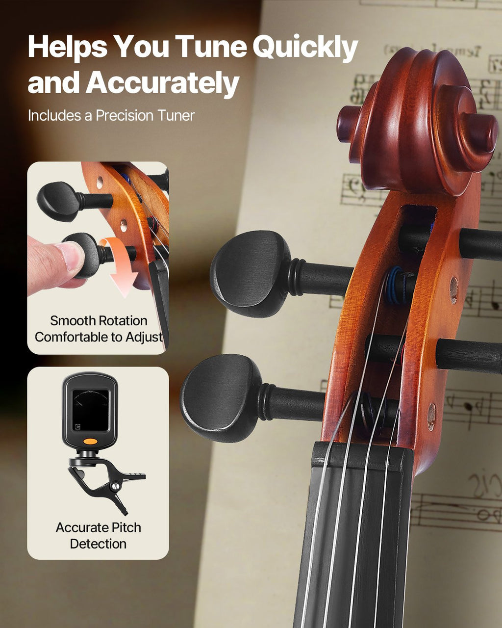 Violin 4/4 Full Size For Adults, Violin Fiddle Set For Beginners Student With Hard Case, Rosin, Bow, Shoulder Rest,Bridge,Extra Strings,Professional Solidwood Instrument (Matte Brown)