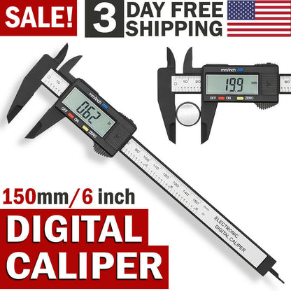 Digital Caliper Electronic Gauge Carbon Fiber Vernier Micrometer Ruler 150mm 6