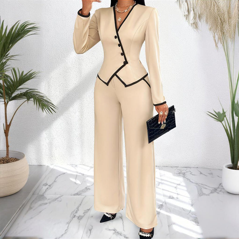 Women's V-Neck Two-Piece Office Set