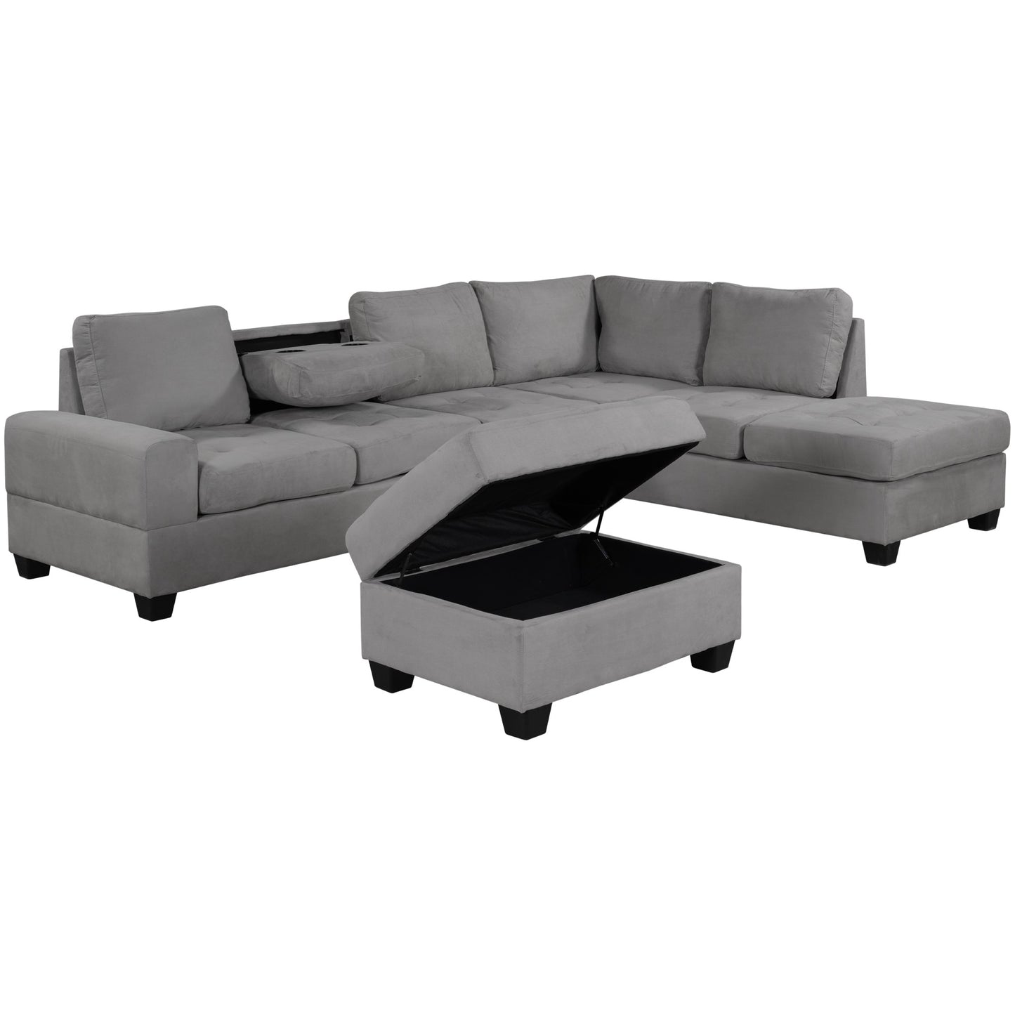 Orisfur. Modern Sectional Sofa with Reversible Chaise, L Shaped  Couch Set with Storage Ottoman and Two Cup Holders for Living Room