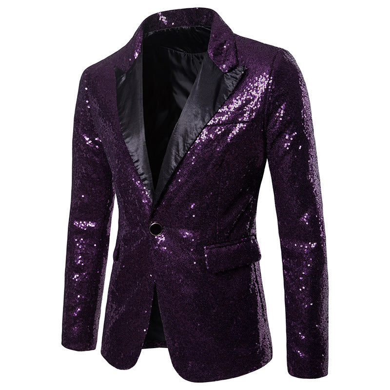 Men Banquet Stage Costume Bar Sequin Suit