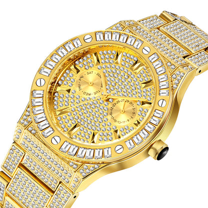 High-end Square Diamond Large Dial Waterproof Men's Quartz Watch