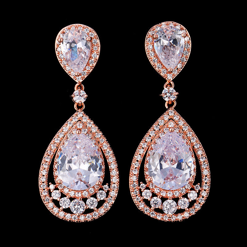 Inlaid dripping zircon earrings