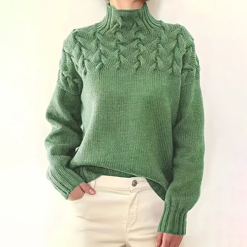 Women's Turtleneck Sweater Solid Color Long Sleeve Patterned Knit Top For Autumn And Winter