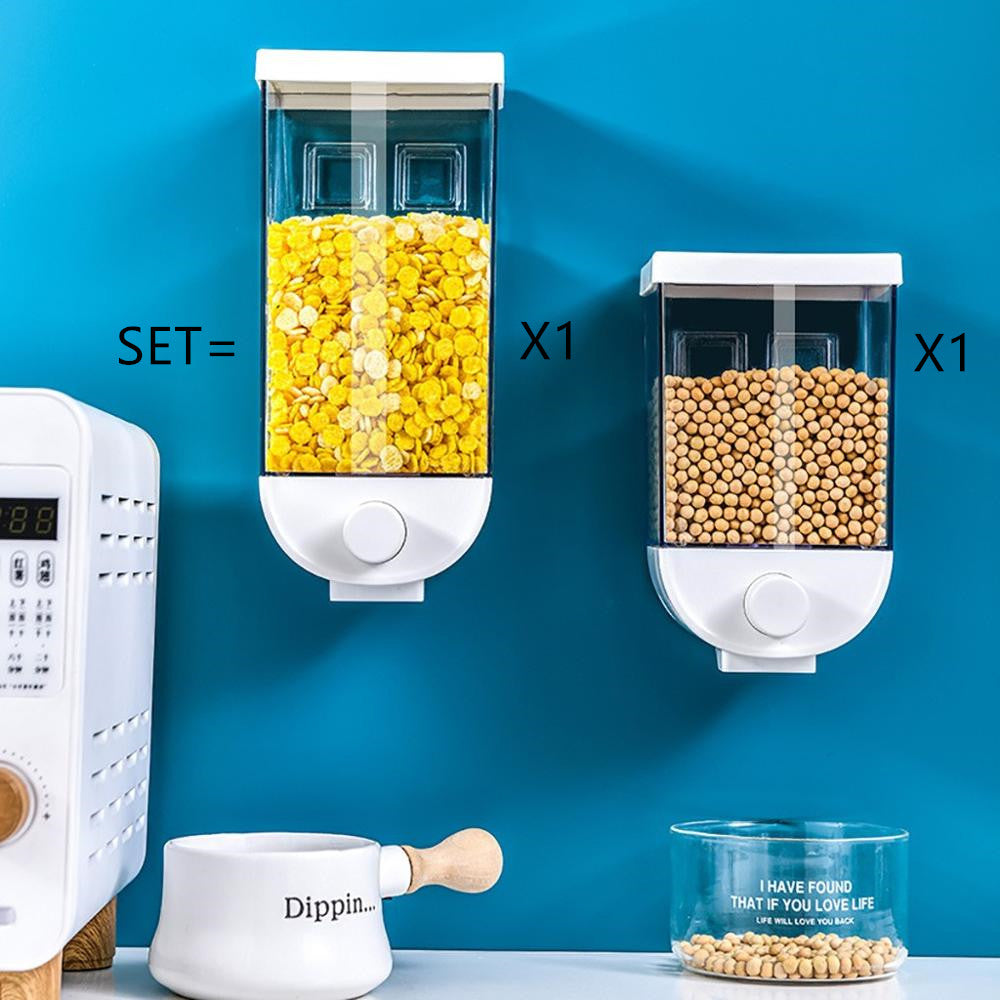 Almacenamiento de alimentos de cocina Contenedor de prensa fácil Dispensador de cereales Caja de almacenamiento de alimentos montada en la pared