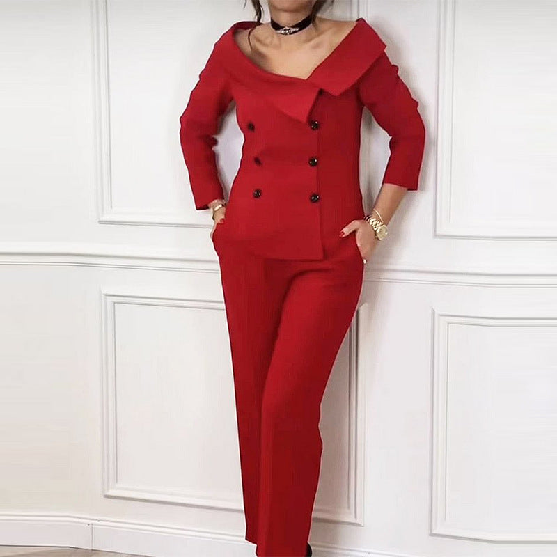 Off-the-shoulder Top Temperament Straight-leg Pants Suit