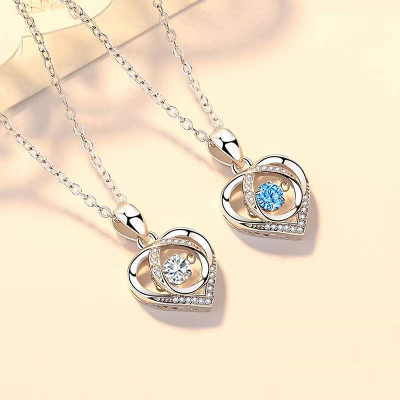 Women Luxury Love Rhinestones Beating Heart-shaped Necklace