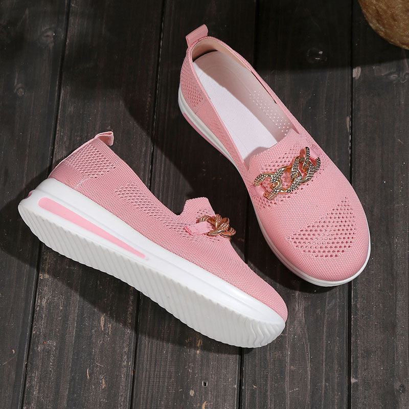 Plate-forme compensée à chaîne en métal Surface en maille légère Escarpins décontractés Chaussures pour femmes