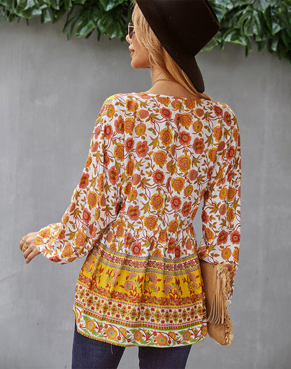 Casual Resort Top Long Sleeve Print Blouse