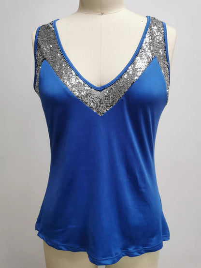 Solid Sequin Sleeveless Tank Top T Shirt