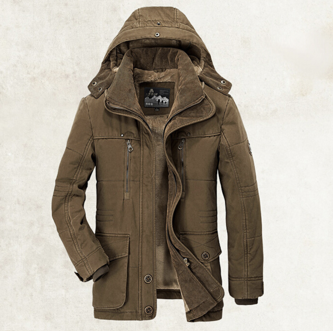 Thickened Multi-pocket Hooded Men's Cotton Coat