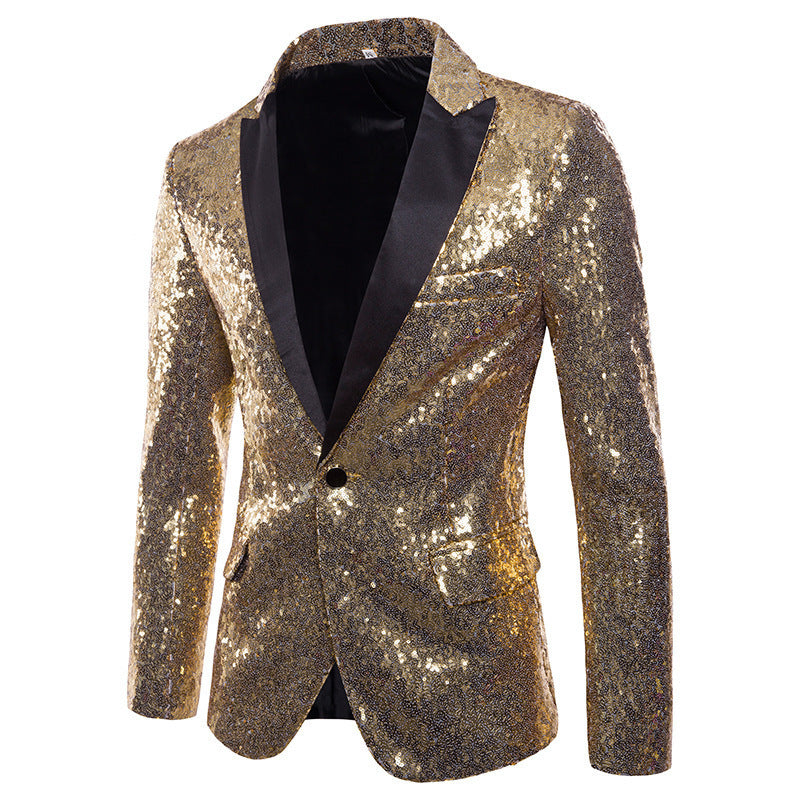 Men Banquet Stage Costume Bar Sequin Suit