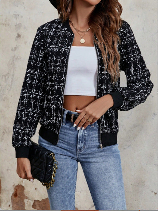 Fashionable & Versatile Plaid Zipper Jacket