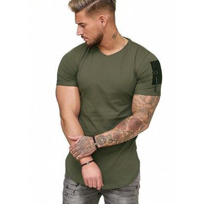 Men sports slim solid color round neck short sleeves T-shirts