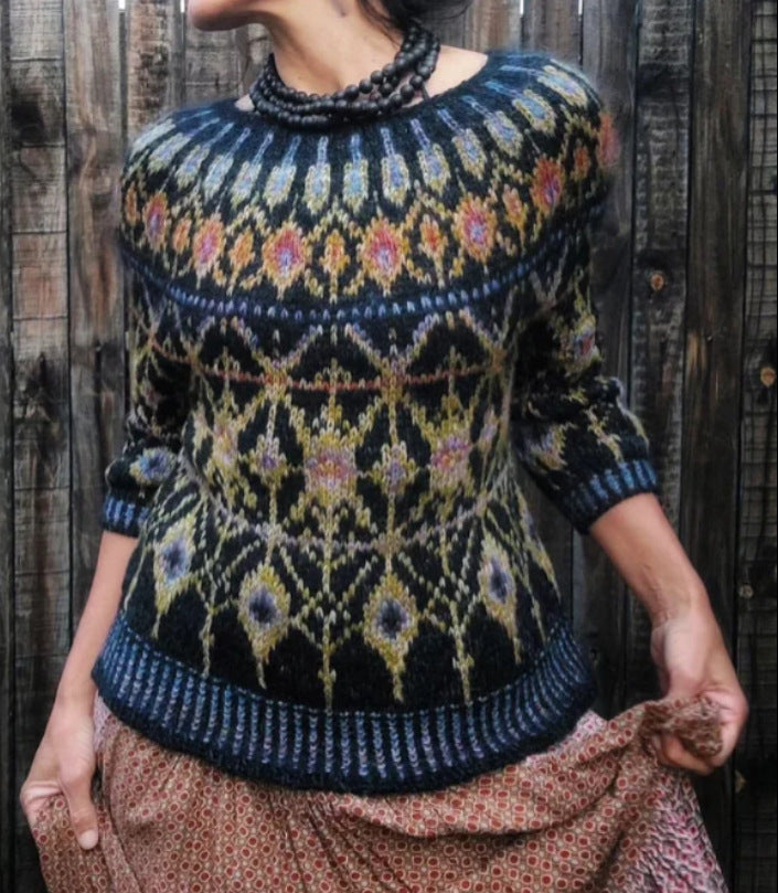 3D Printed Women's Sweater Pattern Pullover Sweater Casual Loose Long Sleeve Knitted Top