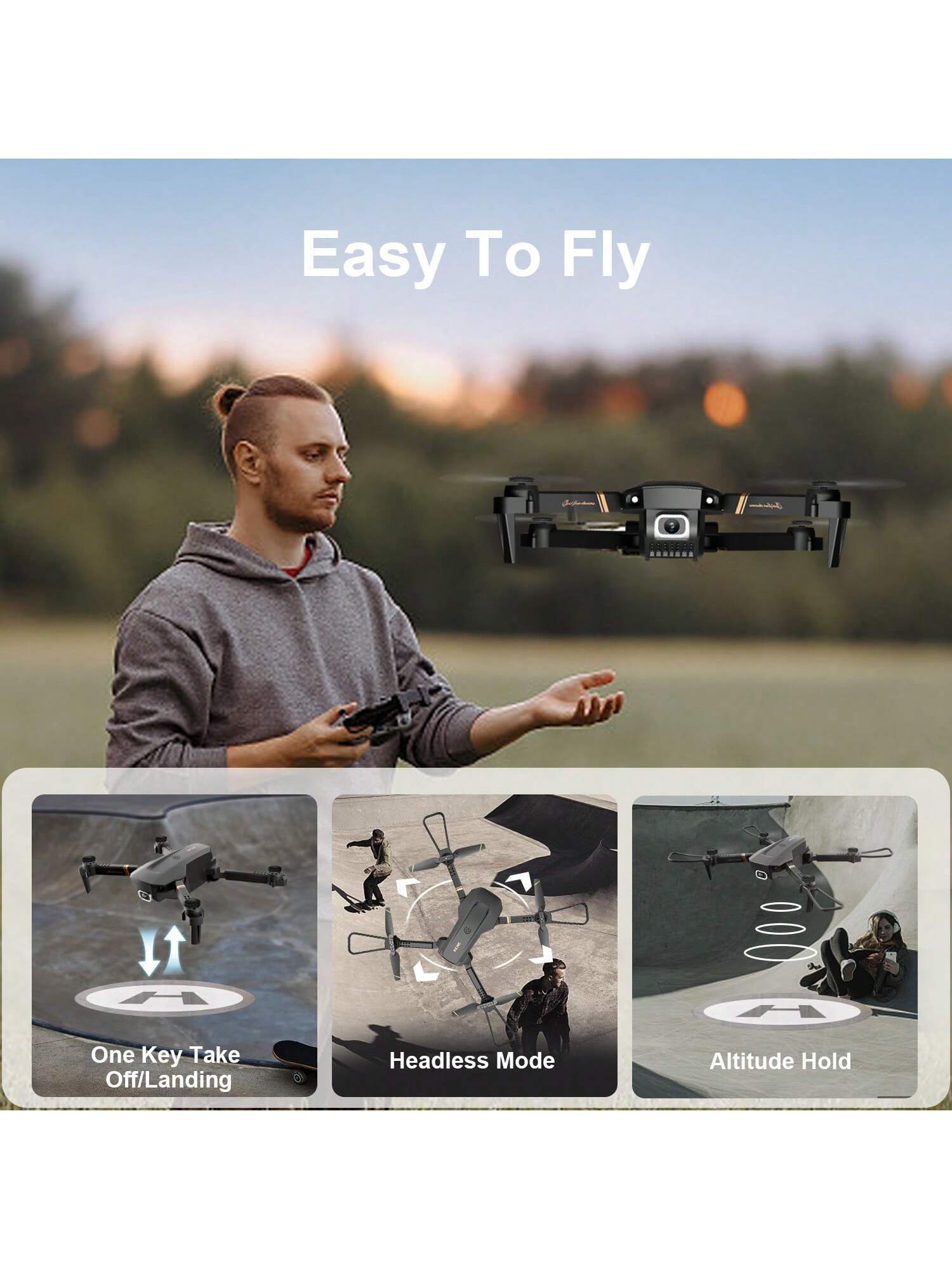 V4 Foldable RC Quadcopter Drone Kit for All Ages | 4K/1080P Camera | 3 Batteries | Extended Flight