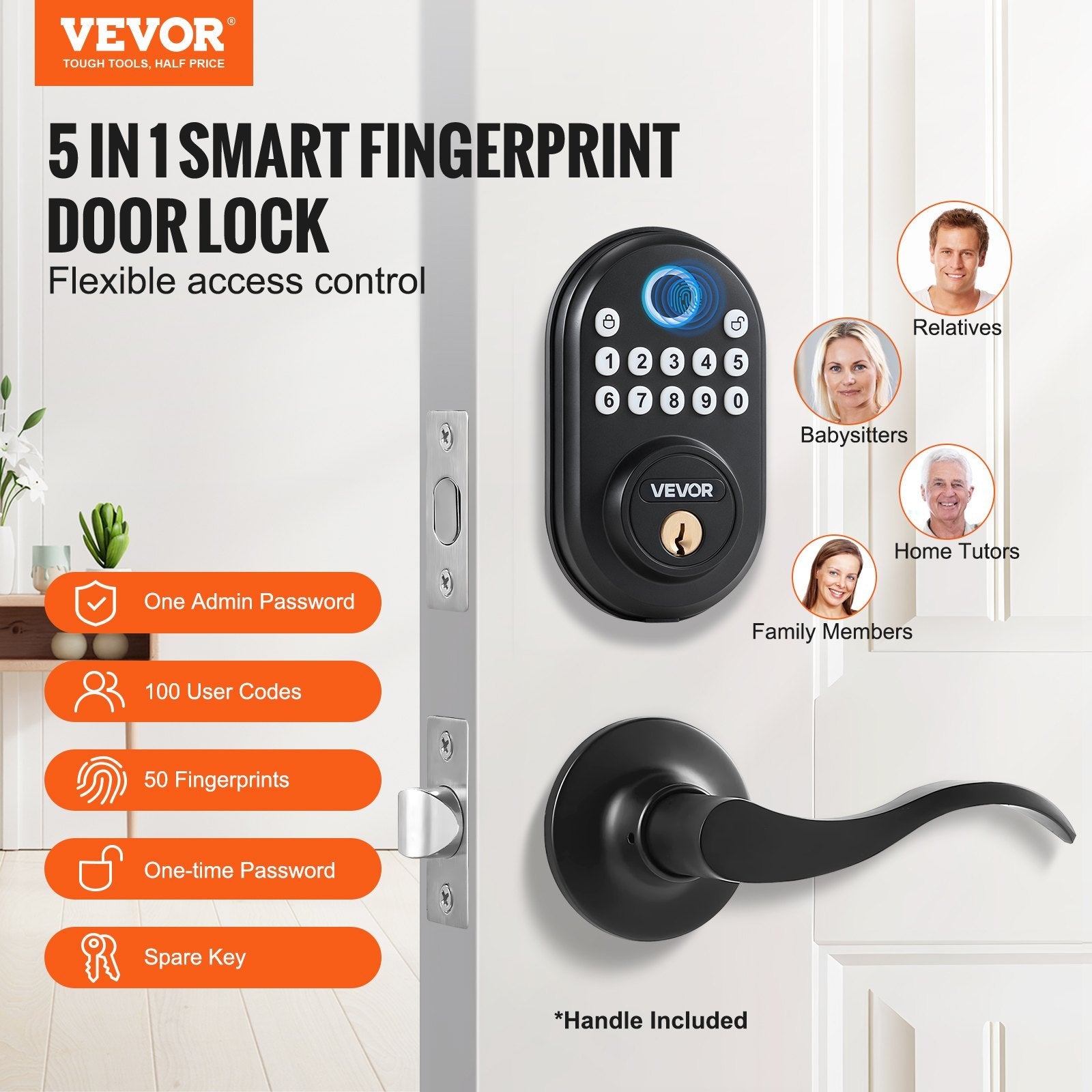 Fingerprint Door Lock With Level Handles Keyless Entry Door Lock Password