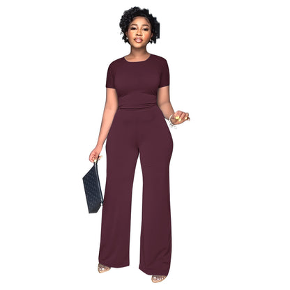 Solid Color Casual Top Pants Women's Two-piece Suit