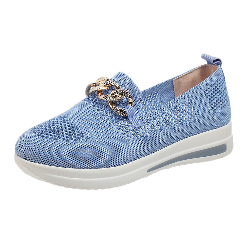 Plate-forme compensée à chaîne en métal Surface en maille légère Escarpins décontractés Chaussures pour femmes