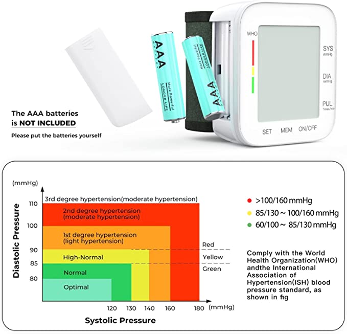 Voice-Enabled Wrist Blood Pressure Monitor with Memory and Irregular Heartbeat Detection