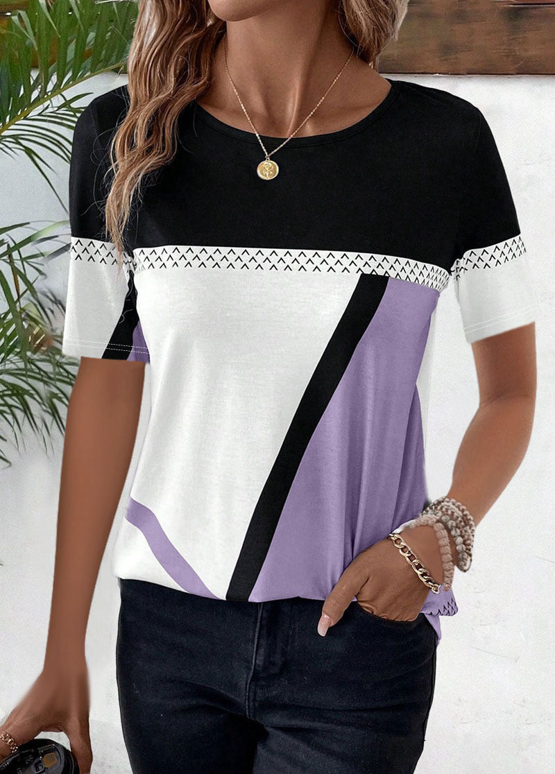 Women's Round Neck Geometric Print Short Sleeve