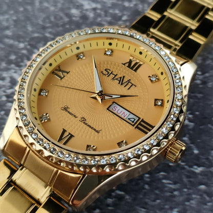 Timeless Elegance: Classic Gold Stainless Steel Men's Quartz Watch - Ideal Business Gift.