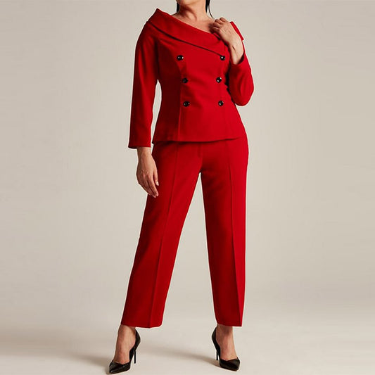 Off-the-shoulder Top Temperament Straight-leg Pants Suit