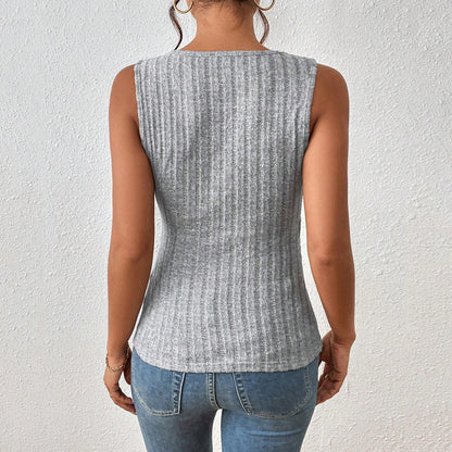 Women Fashion Solid Color Casual V-neck Tank