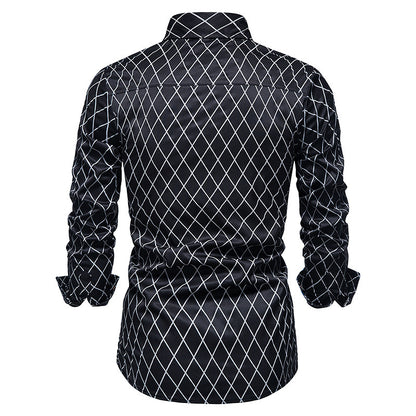 New Fashion Contrast Color Men's Long-sleeved Diamond Check Button Shirt