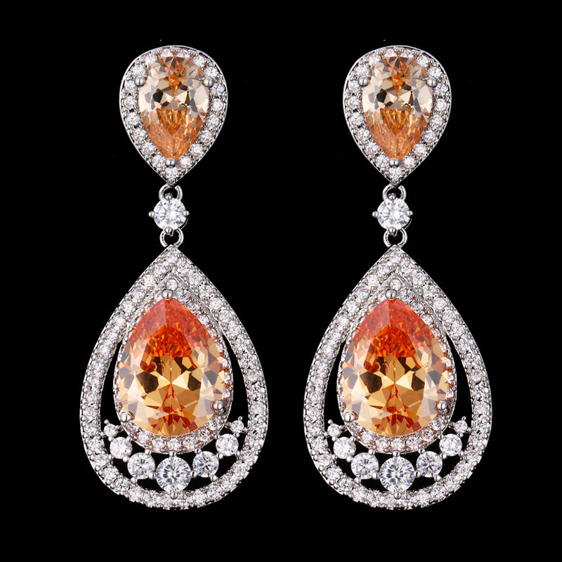 Inlaid dripping zircon earrings