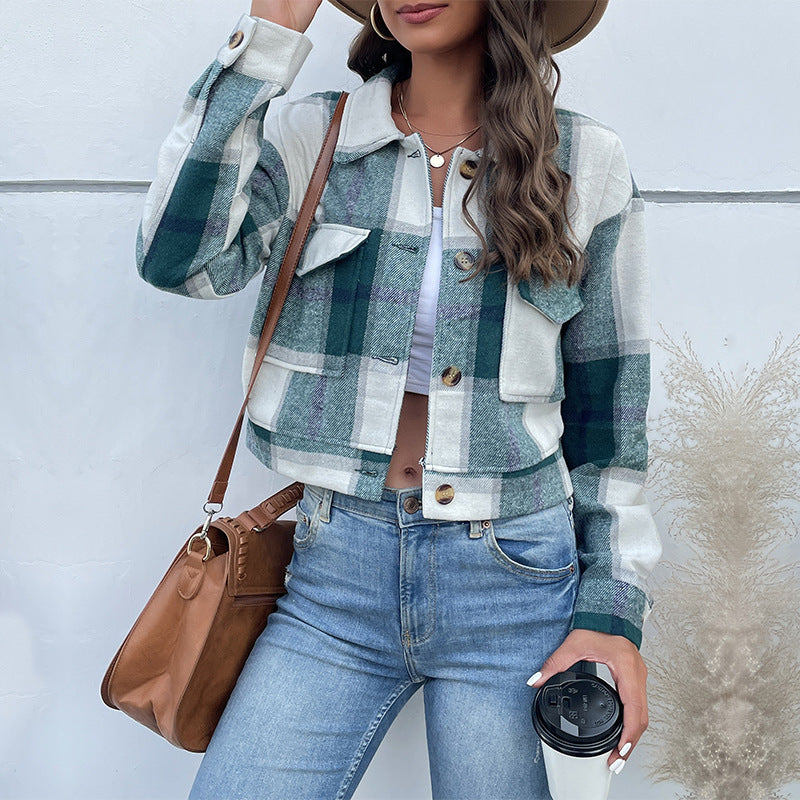 Fashionable & Versatile Plaid Lapel Jacket