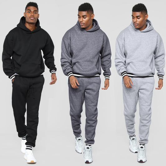 Screw Type Contrast-color Stitching Sweatshirt Men's Two-piece Set Hooded Casual Sports Suit