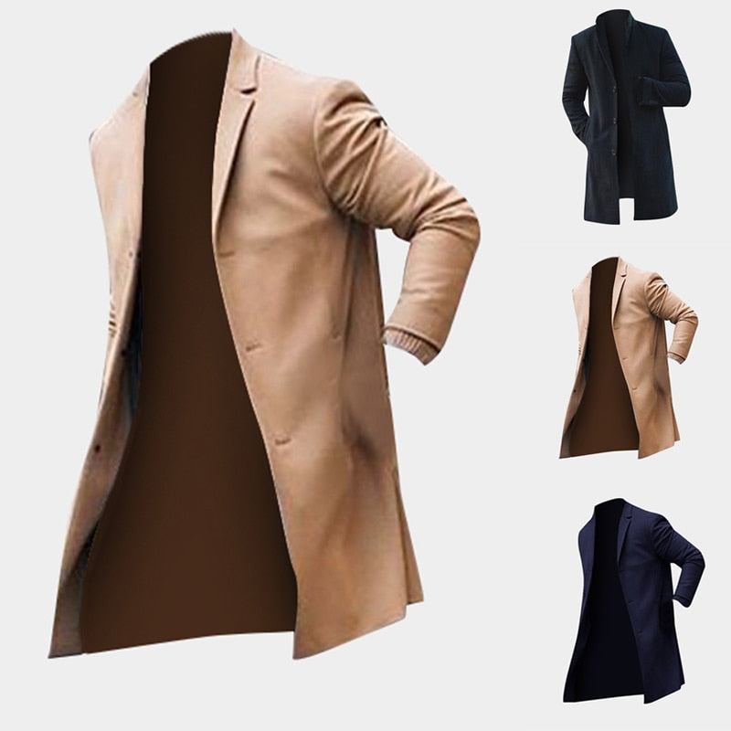 Classic Slim Fit Trench Overcoat for Men's Winter Fashion