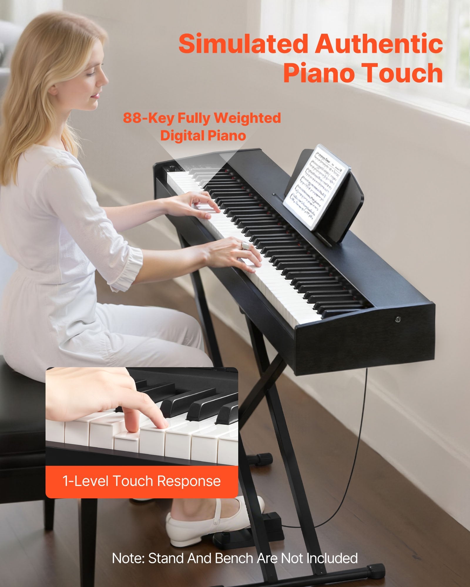 Weighted Digital Piano, 88 Keys Fully Weighted, Electric Piano Dual Keyboard & Speakers, With Sustain Pedal, Recording Function, 238 Tones, Wireless Connection, For Beginners, Without Stand
