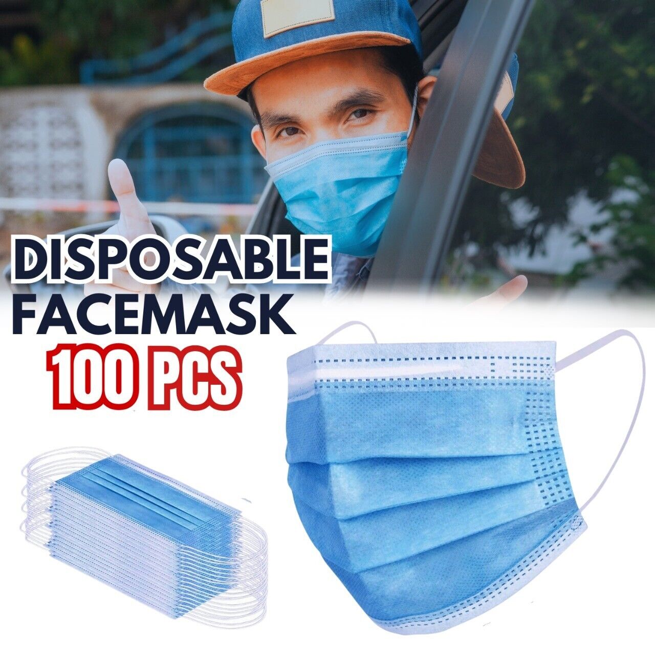 100 PCS Protective Disposable Face Mask Cover 3 Ply Disposable Face Masks - Blue